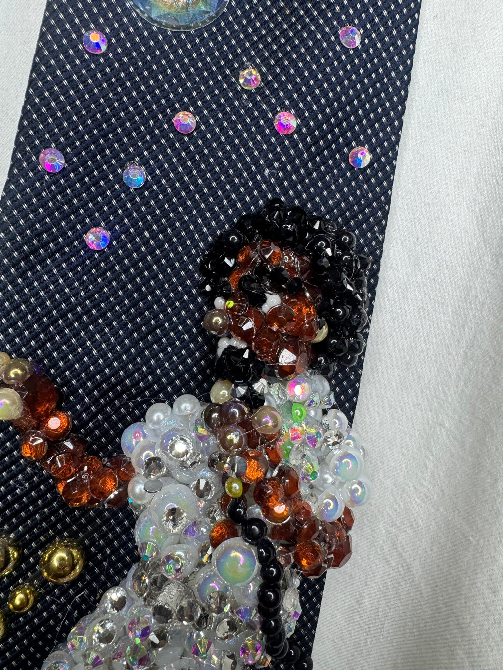 Navy Blue Michael Jackson Pointing Pose All White Rhinestones Outfit Triumph Tour 1979 Tie