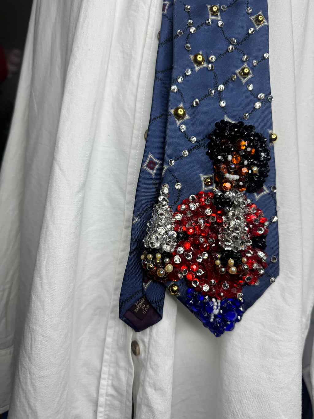 Navy Blue Michael Jackson Holding AMA Trophies 1981 OTW Era Tie