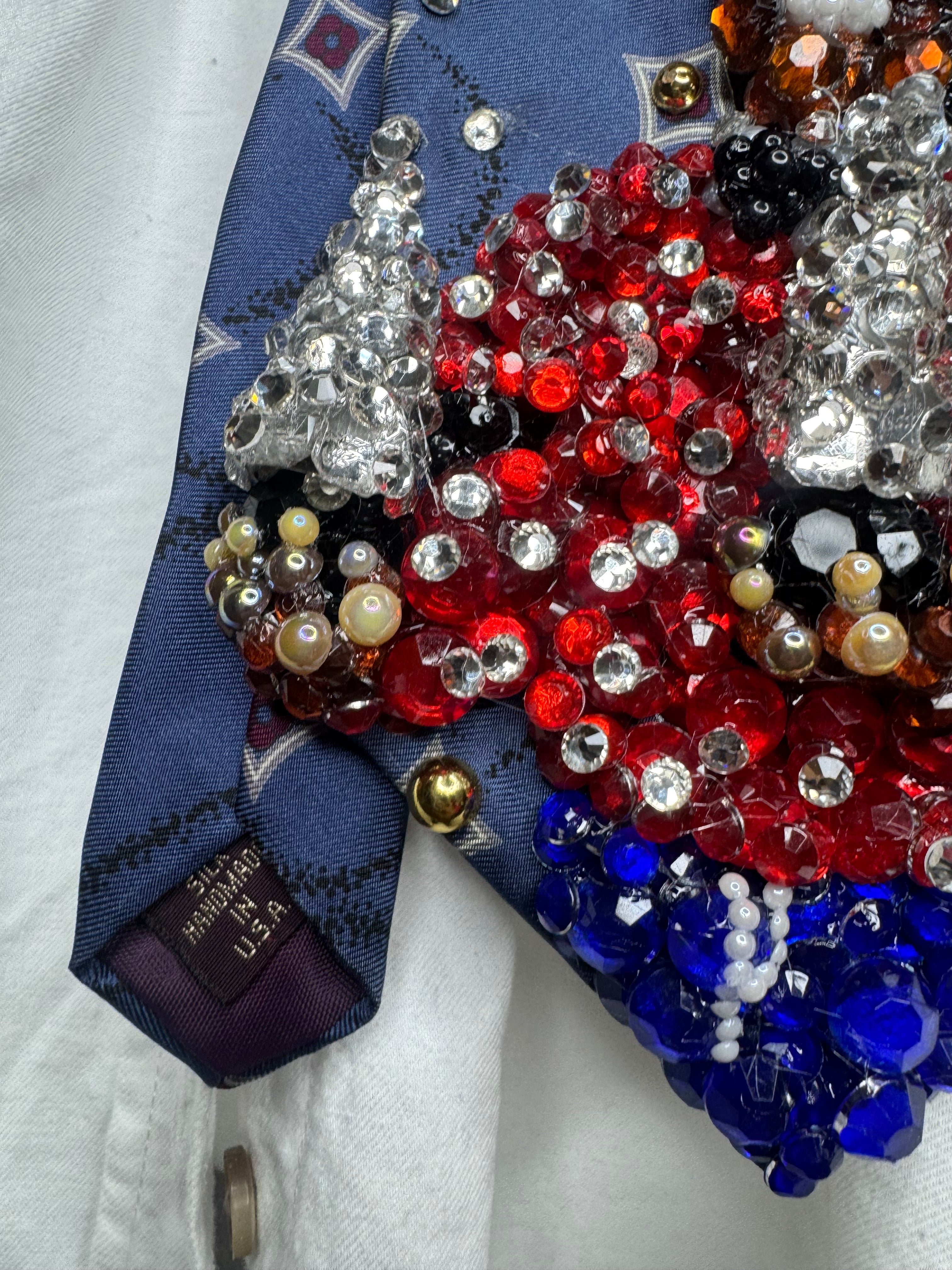 Navy Blue Michael Jackson Holding AMA Trophies 1981 OTW Era Tie