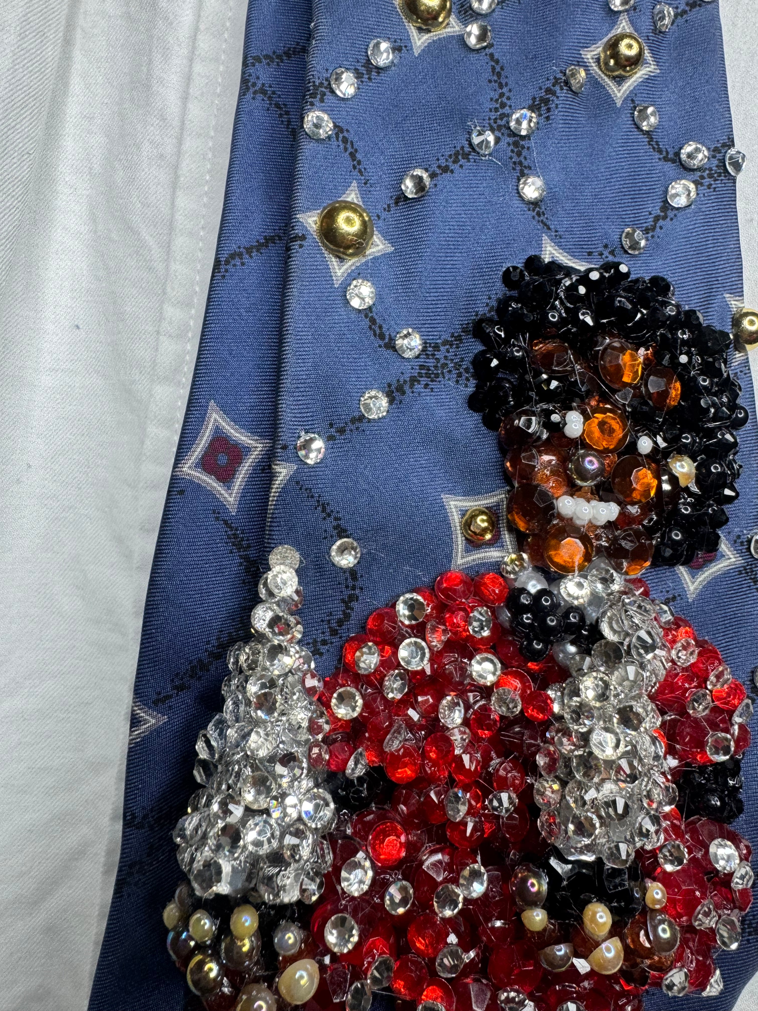 Navy Blue Michael Jackson Holding AMA Trophies 1981 OTW Era Tie
