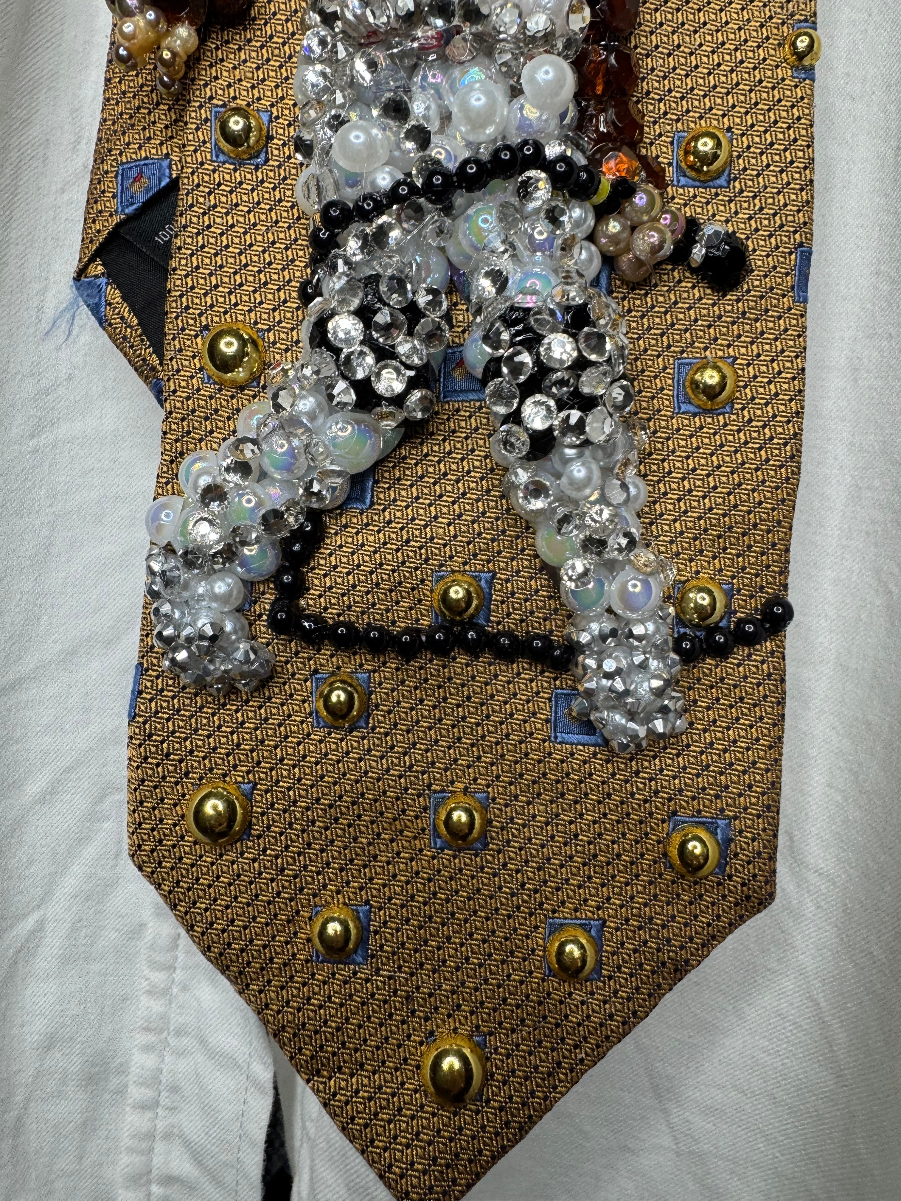 Gold Michael Jackson Holding Mic Pose Red Polo on Destiny Tour 1981 Tie