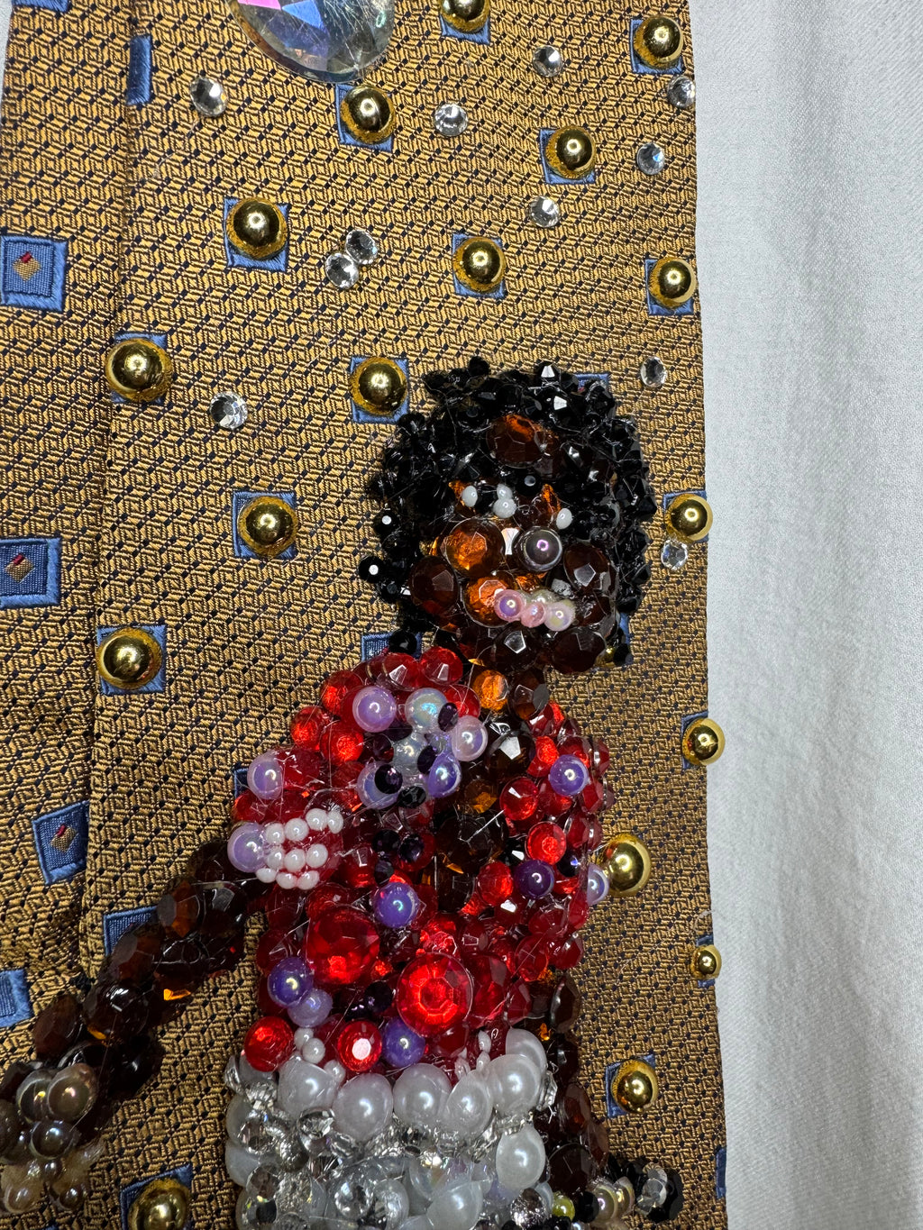 Gold Michael Jackson Holding Mic Pose Red Polo on Destiny Tour 1981 Tie
