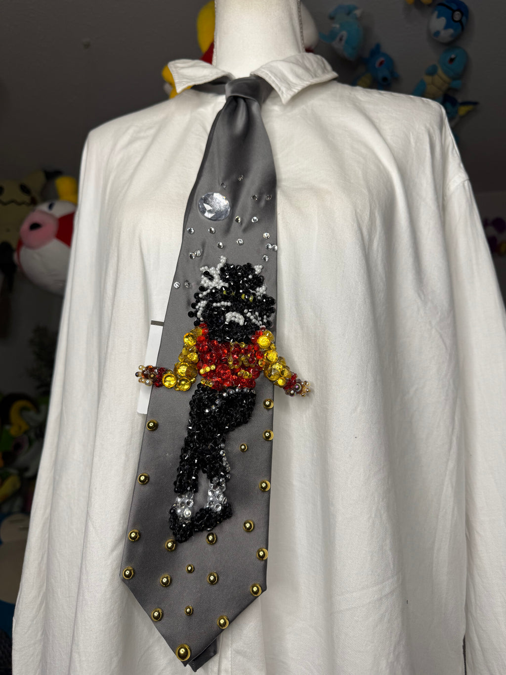 Silver Michael Jackson Wearing Thriller Mask On Stage at Wembly Stadium 1988 Tie