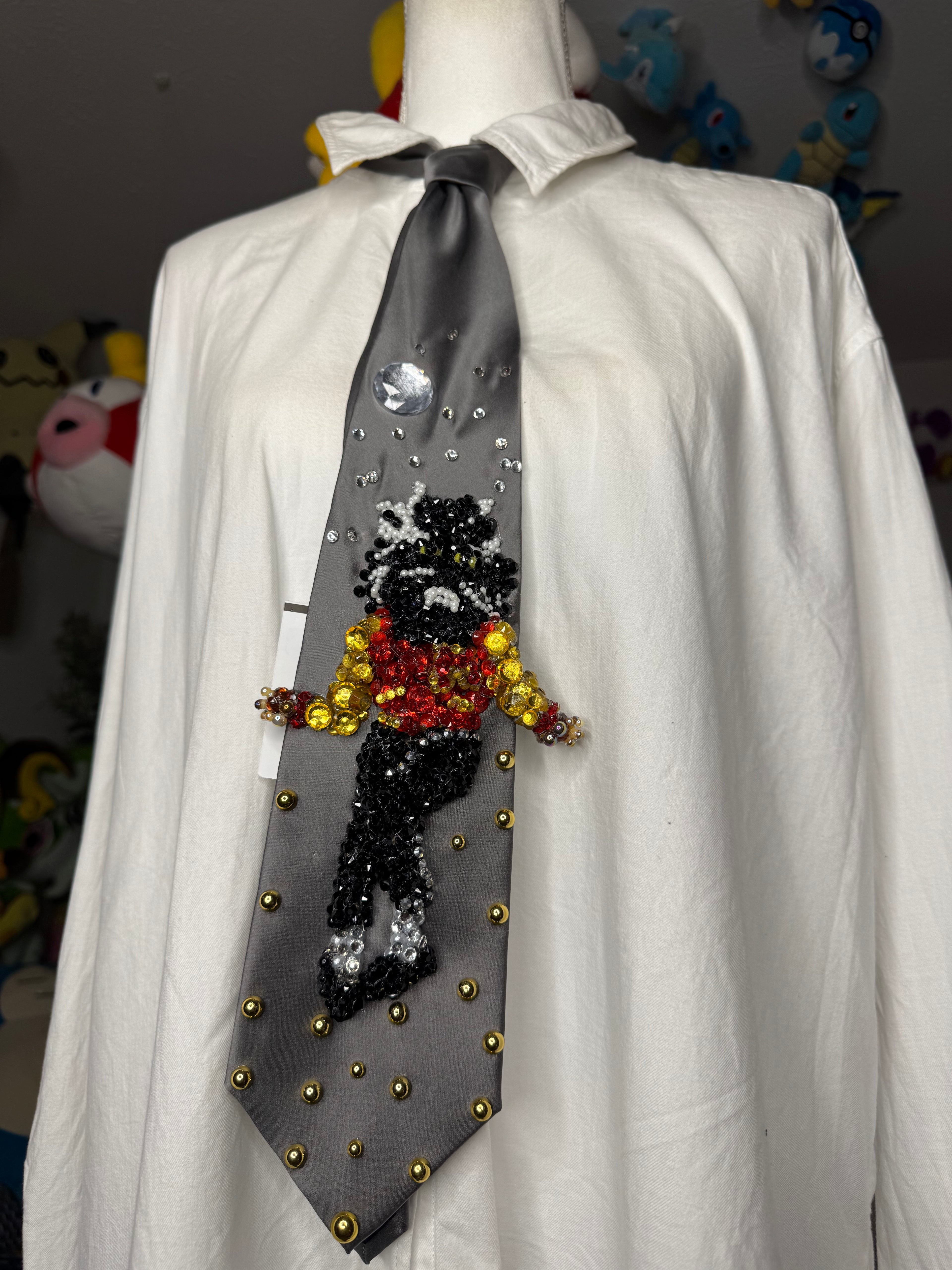 Silver Michael Jackson Wearing Thriller Mask On Stage at Wembly Stadium 1988 Tie