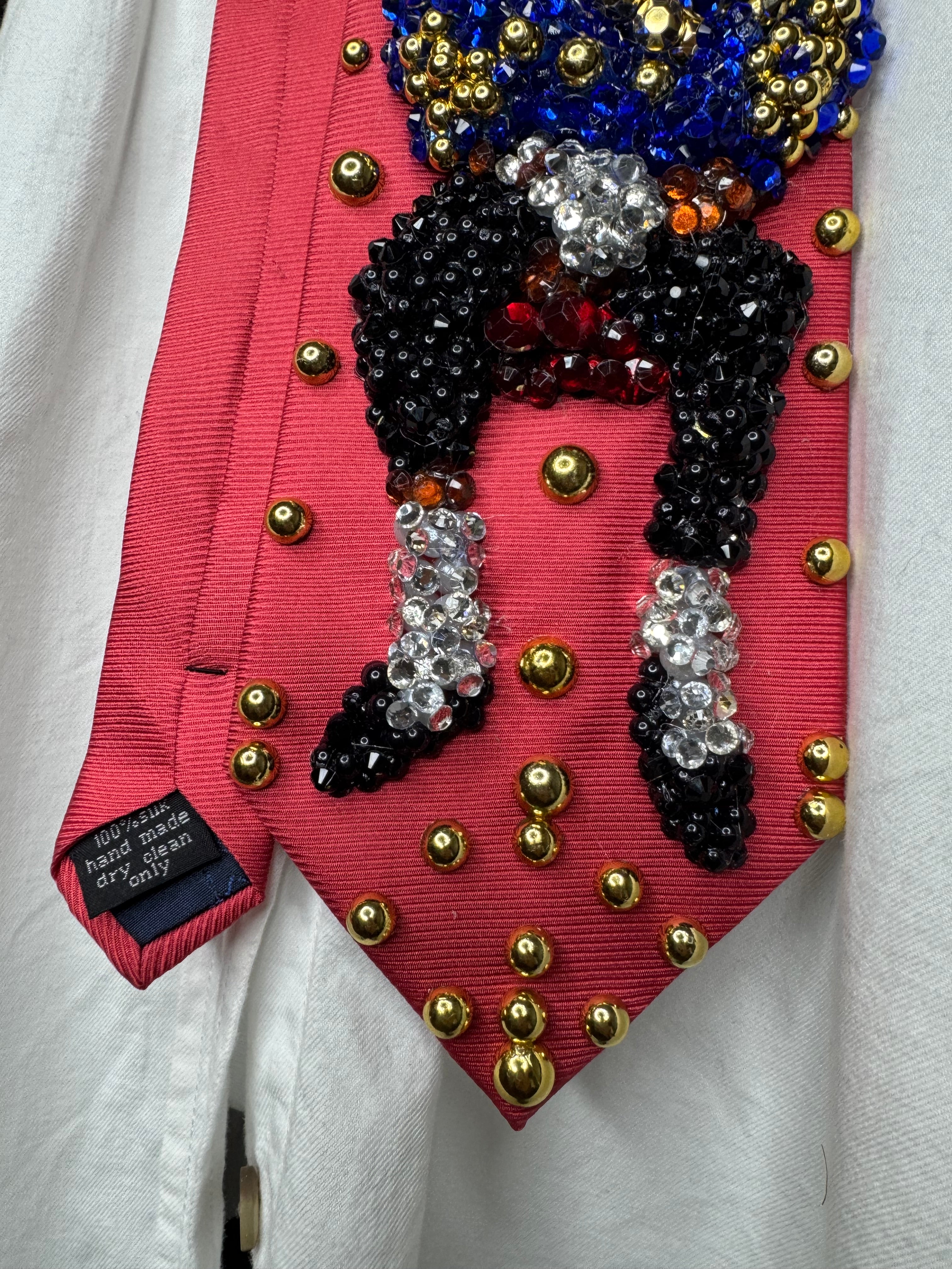 Red Michael Jackson Sitting Down On His Record Breaking Grammy Night 1984 Tie