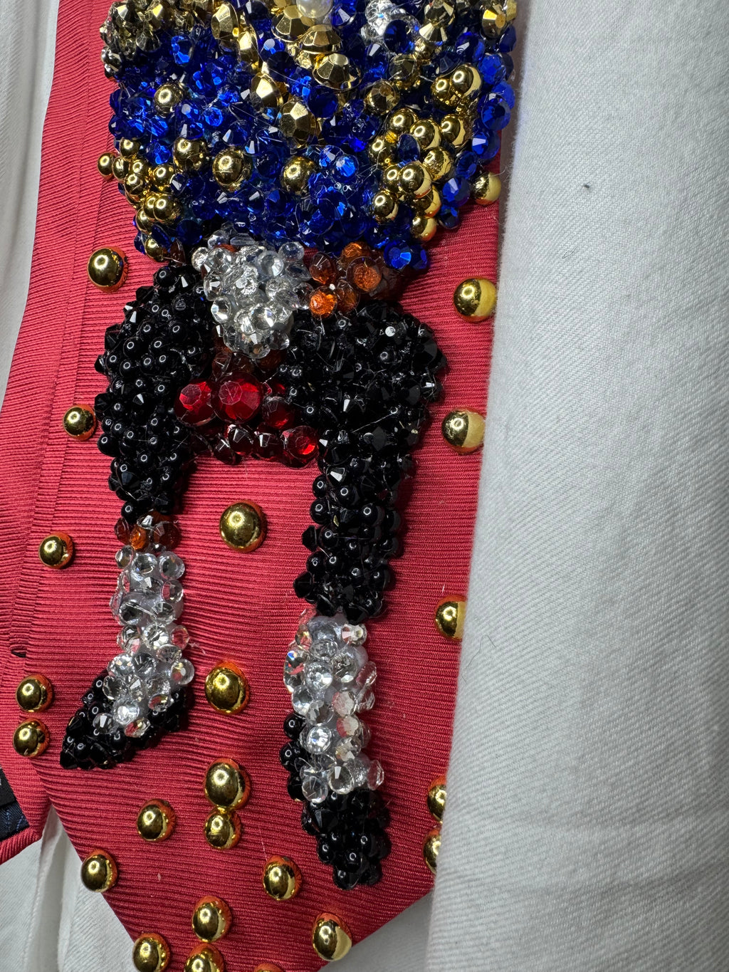 Red Michael Jackson Sitting Down On His Record Breaking Grammy Night 1984 Tie
