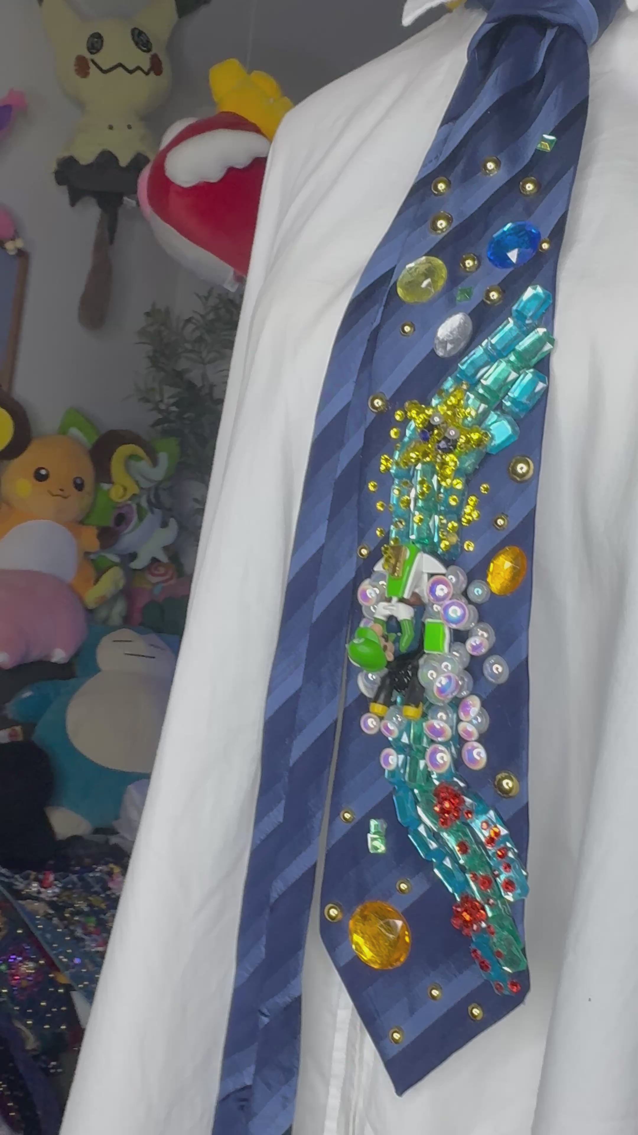 Navy Blue Luigi Chasing Star On Icy Glacier Road 200cc Mario Kart Tie