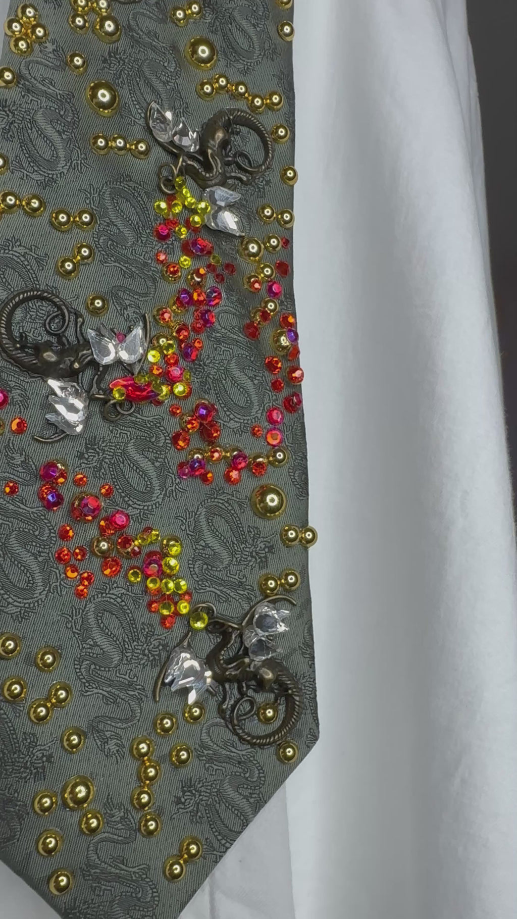 Army Green Ancient Dragon Print Dragons Spitting Flames Royalty Tie