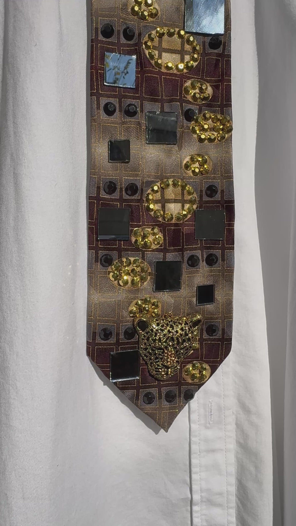 Brown Jaguar Head Mirror Futuristic High Class Royalty Tie