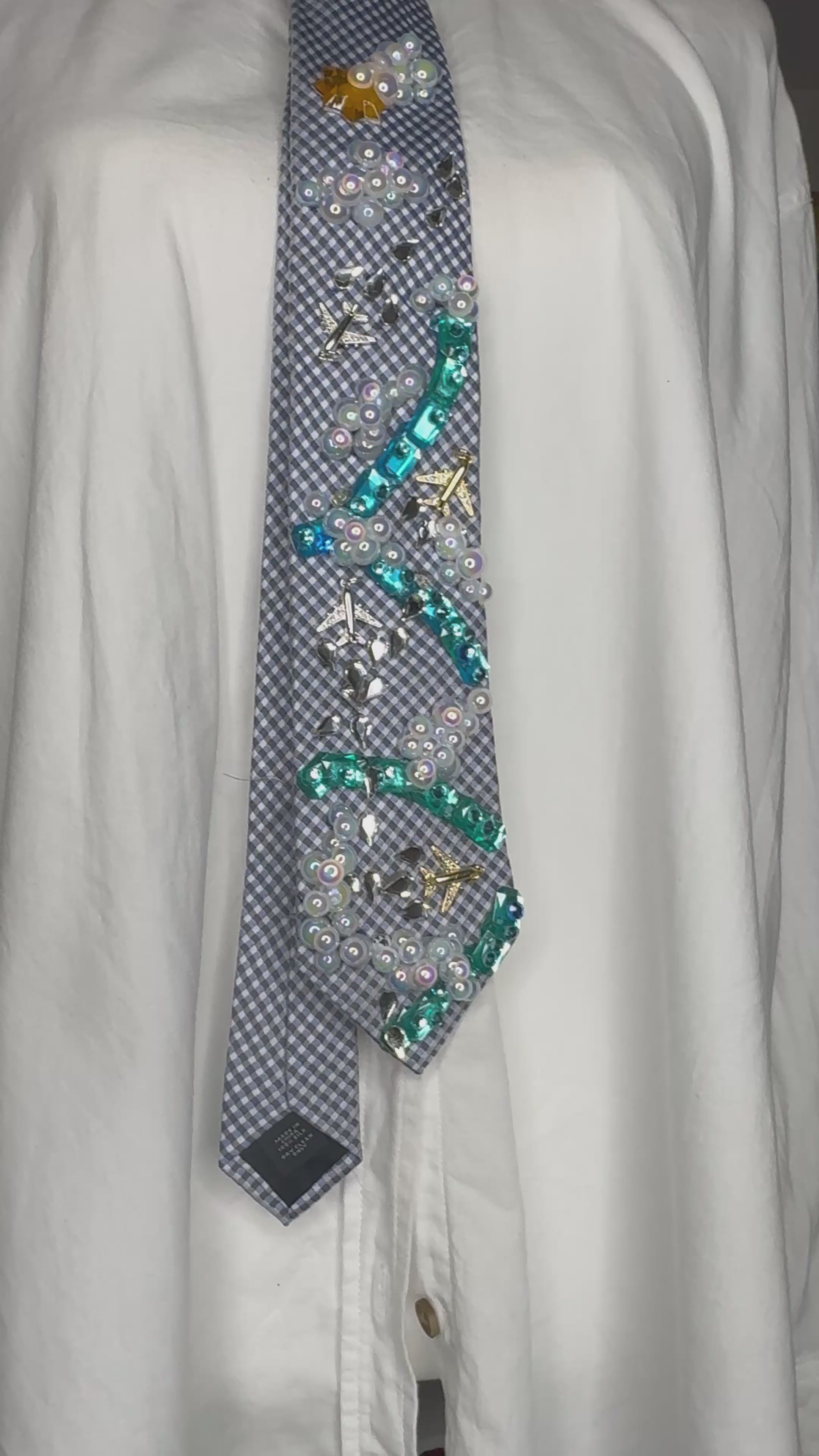 Light Blue Clouds and Airplanes Over Rivers Pilot Tie