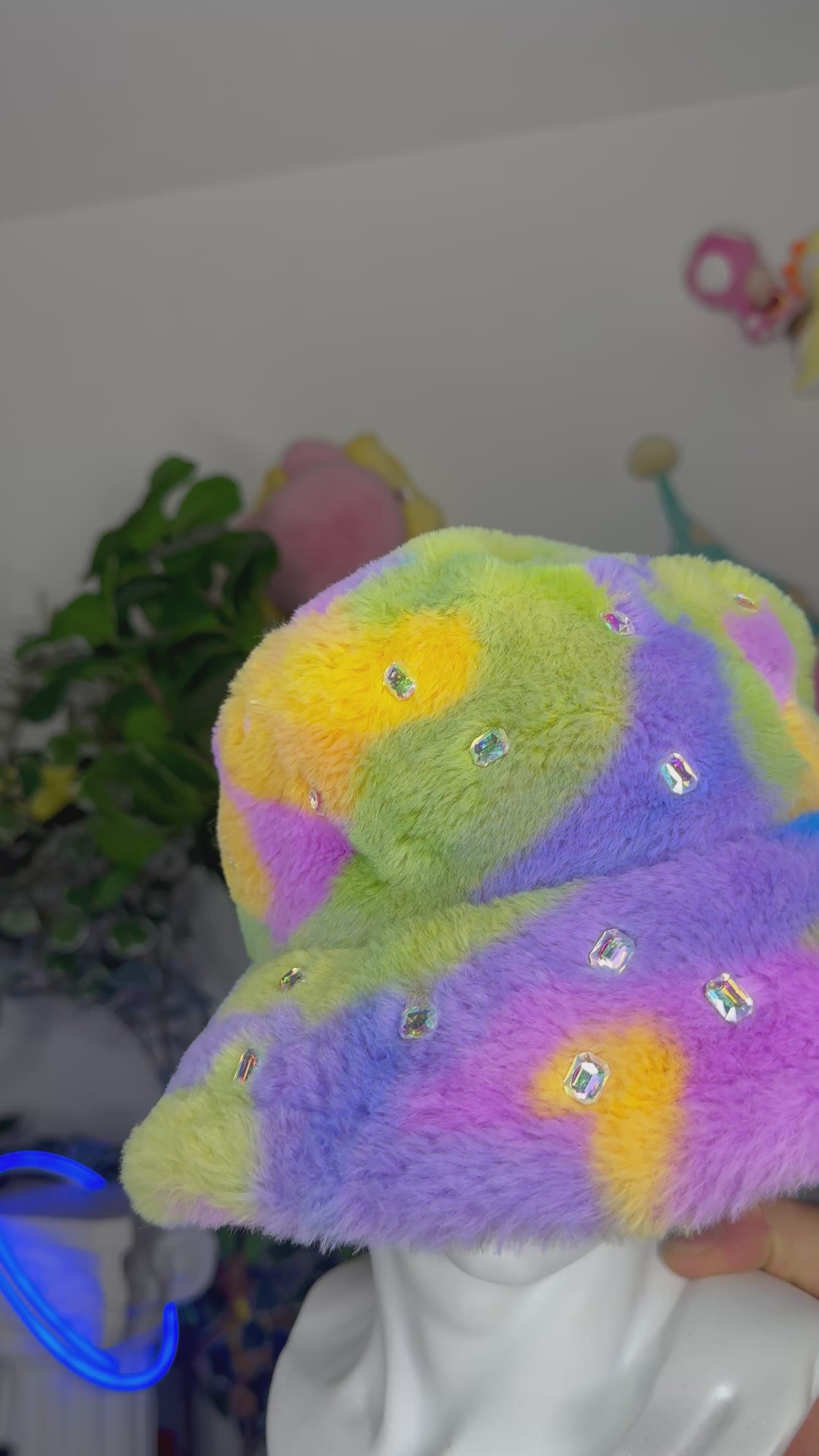 Marbled Neon Multicolored Fur Bucket Baguette Hat