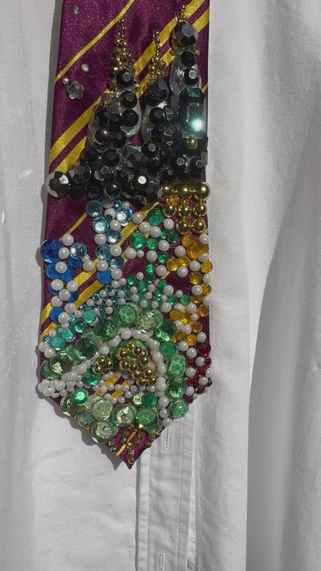 Burgundy and Gold Silk Striped Quidditch Stadium and Hogwarts Castle Harry Potter Tie