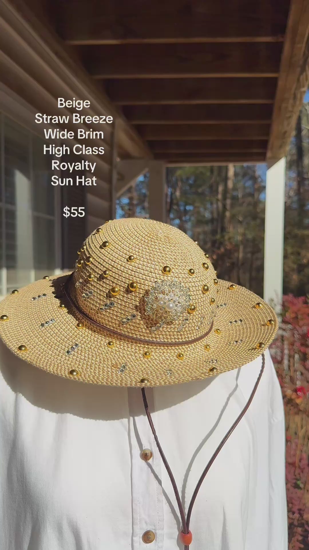 Beige Straw Breeze Wide Brim High Class Royalty Sun Hat