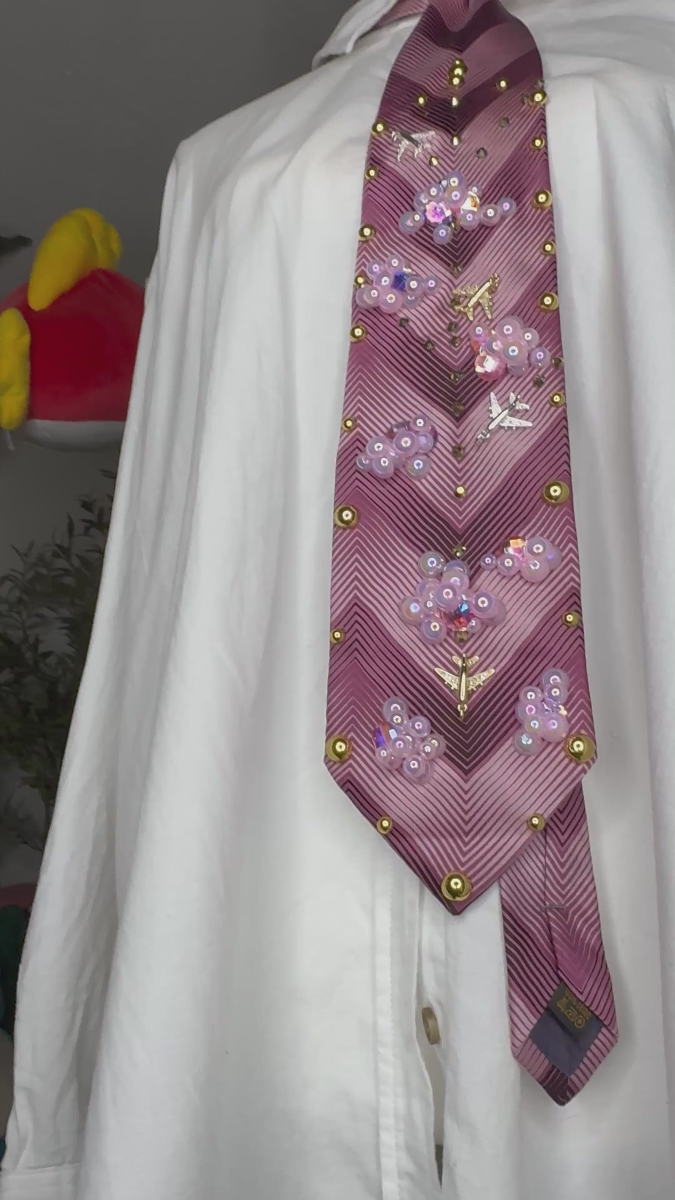 Hot Pink Fast Forward Jewel Clouds and Airplanes Pilot Tie