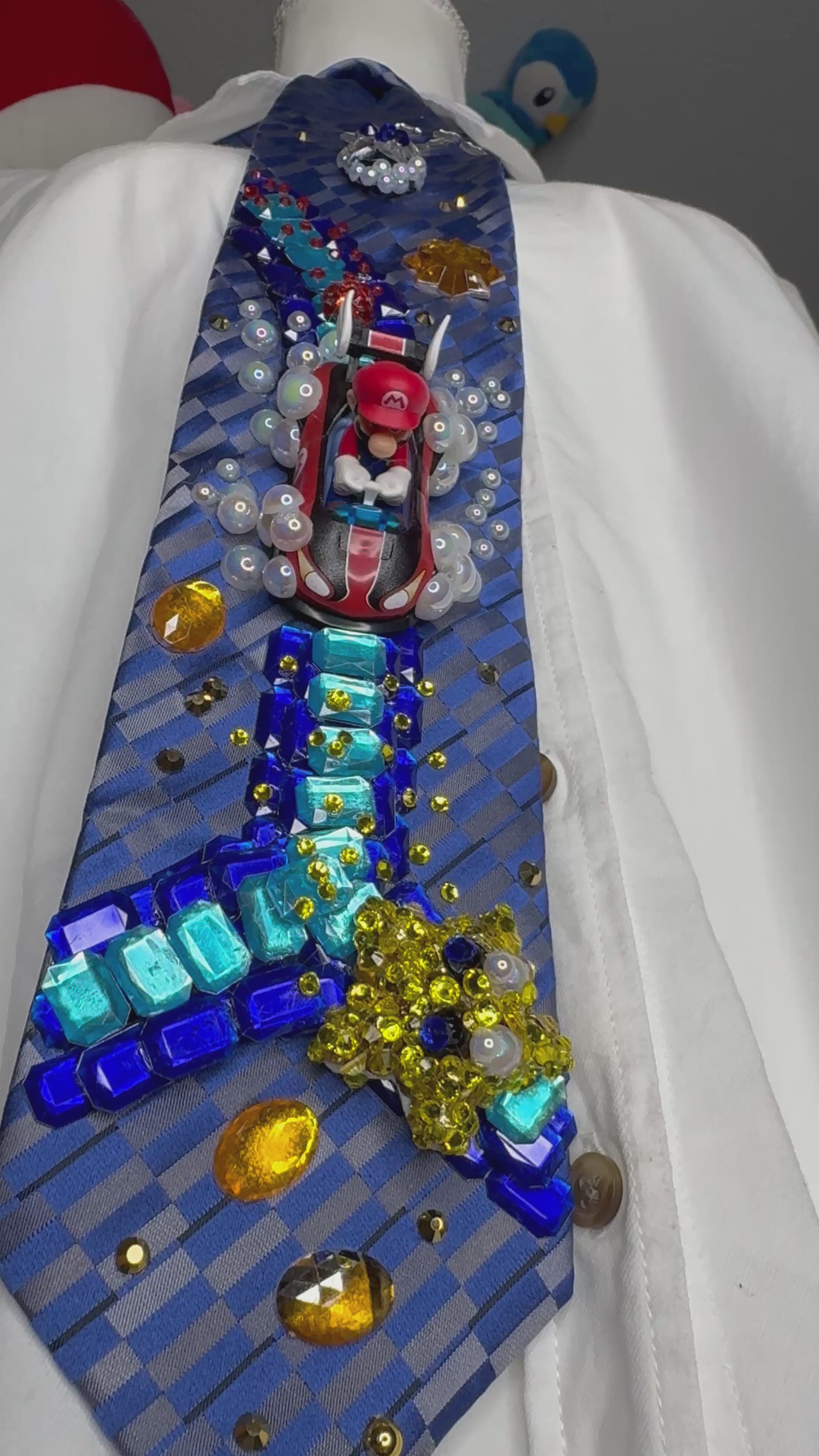 Navy Blue Mario Chasing Star On Icy Glacier Road 200cc Mario Kart Tie