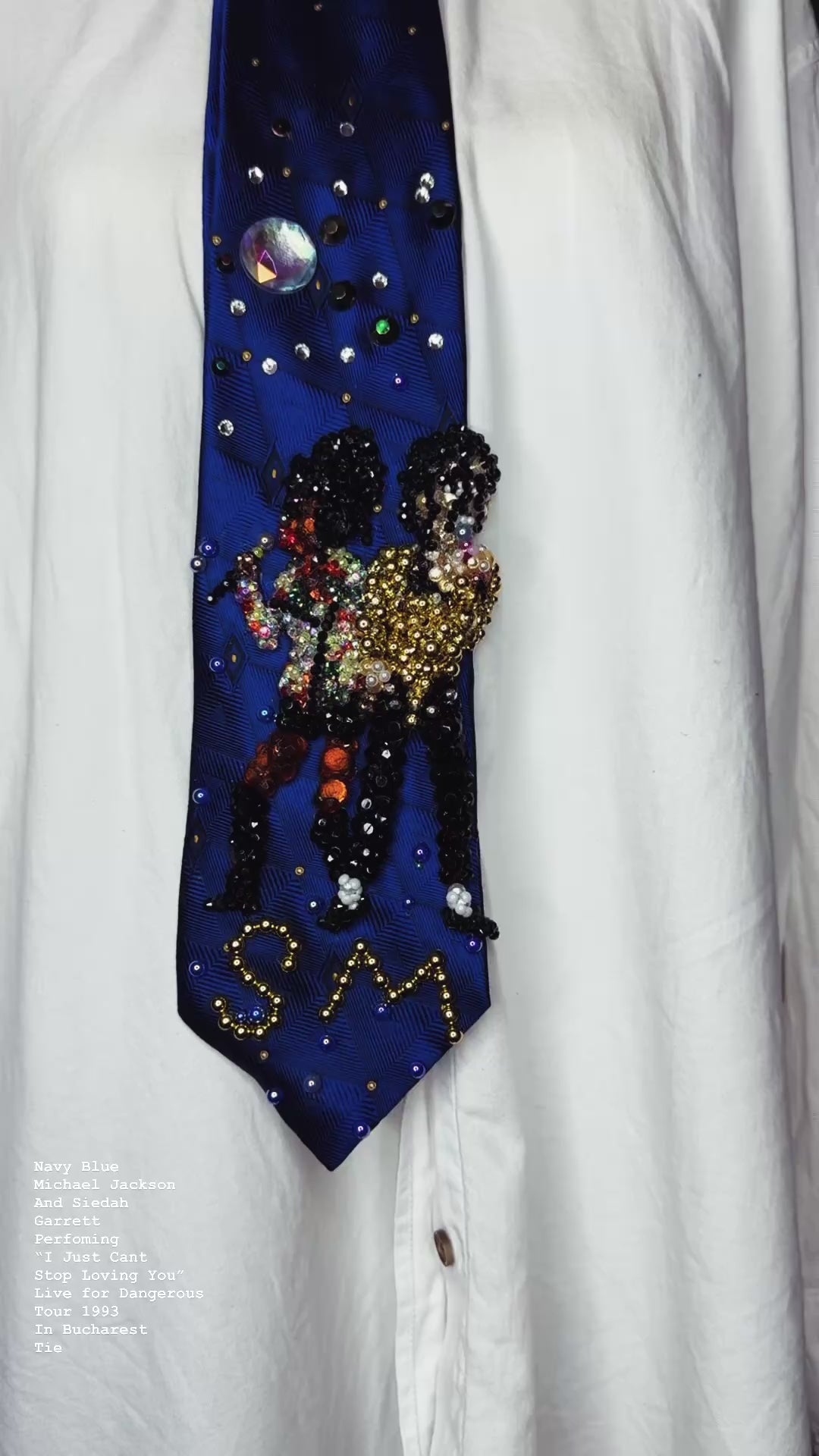 Navy Blue Michael Jackson & Siedah Garrett Performing “I Just Cant Stop Loving You” Live for Dangerous Tour 1992 Tie